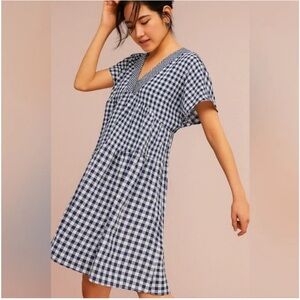 Anthropologie 11.1.thylo Blue and White gingham tunic Dress L with pockets NWT